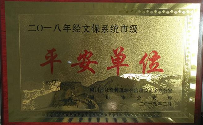 陜煤建設機電安裝公司榮獲銅川市經(jīng)文保系統(tǒng)市級“平安單位”