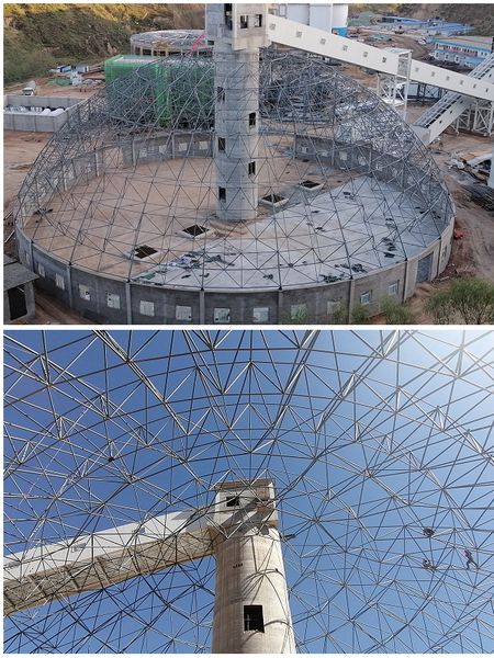 陜煤建設天工公司承建的原煤儲煤場網(wǎng)架主體結(jié)構(gòu)順利封頂