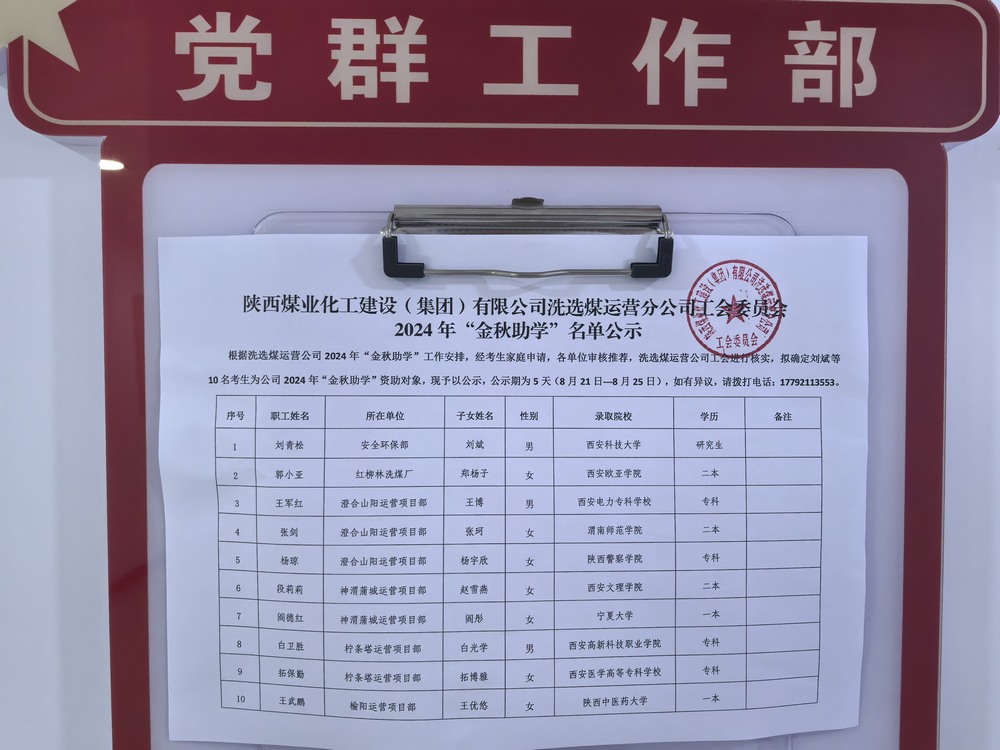 陜煤建設(shè)洗選煤運(yùn)營(yíng)公司：丹桂飄香步蟾宮 金秋助學(xué)暖人心